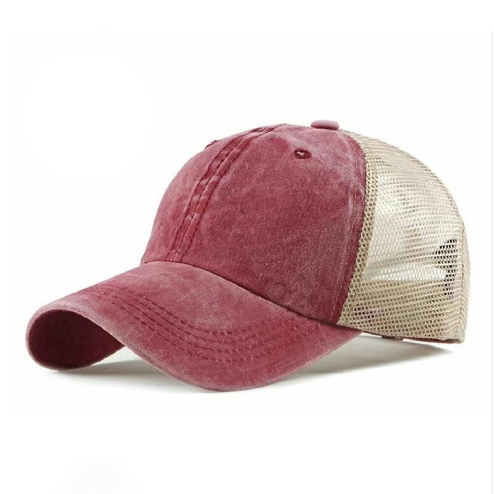 Adjustable Mesh Back Snapback Cap Curved Bill Breathable Sun Hat